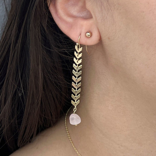 Rose Quartz Drop Earring Image 2